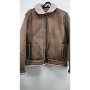 Mango Men's Medium Dark Brown Sheepskin Detail Double Face Jacket NWT